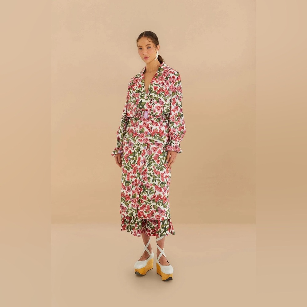 NWT FARM Rio Halftone Pink Bouganvillea Oversized Trench Coat Size Medium